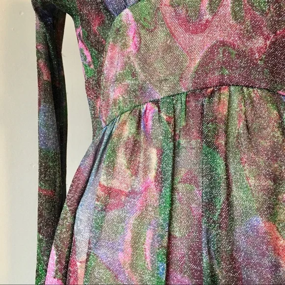 Vintage 70s Shimmer Abstract Maxi Dress - Picture 6 of 9